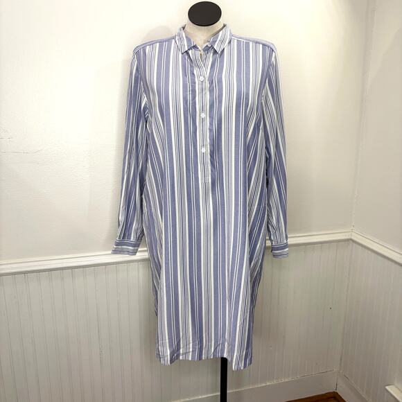 J Jill Dress XL Striped Blue White Yarn Dyed Pockets Shirtdress Coastal Preppy - Picture 1 of 12